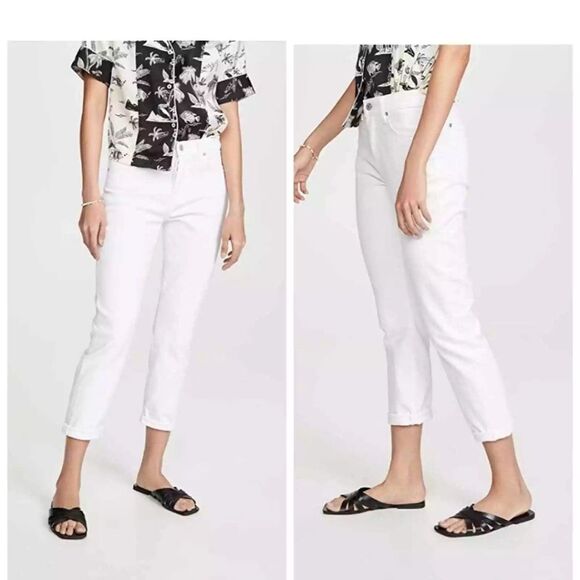 J. Jill Denim - J. Jill Slim Boyfriend White Denim Straight Leg Jeans Women's Size 12 Petite